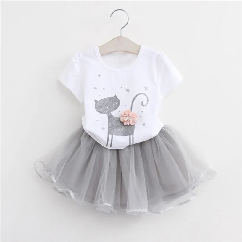 ARLONEET, летнее модное платье-рубашка с принтом котенка для девочек, комплект одежды, jan29/P - Цвет: White