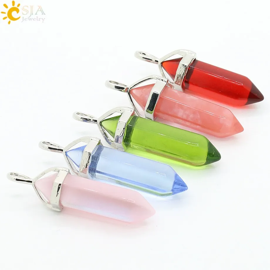 Pink Cat's Eye & Amber Glass & Blue Glass & Green Glass & Opal Pendants