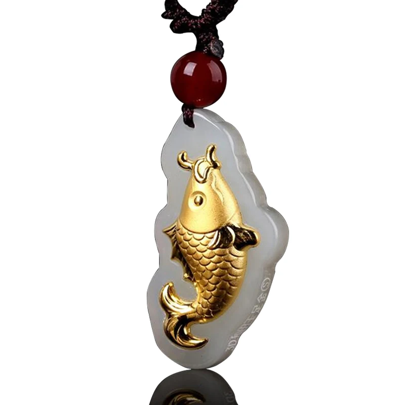 Special offer Natural Jade Gold Fish Pendant Jadeware wholesale free shipping
