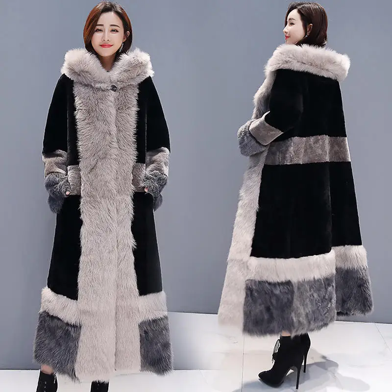 Winter Jacket Women Plus Velvet Warm Thick Long Fur Coat Female Elegant Long Sleeve Plus Size Winter Jacket Women Padded Q1703