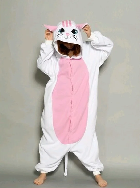 White Cat Onesie Fancy Dress Costume Hoodies Pyjamas Sleepwear New