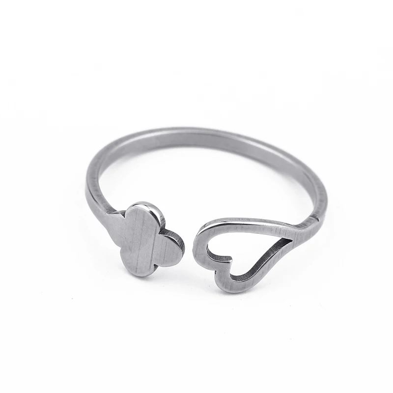 

Stainless Steel Open Finger Rings Silver Color Heart Flower Female Adjustable Rings Mid Ring Resizable Women Jewelry R77