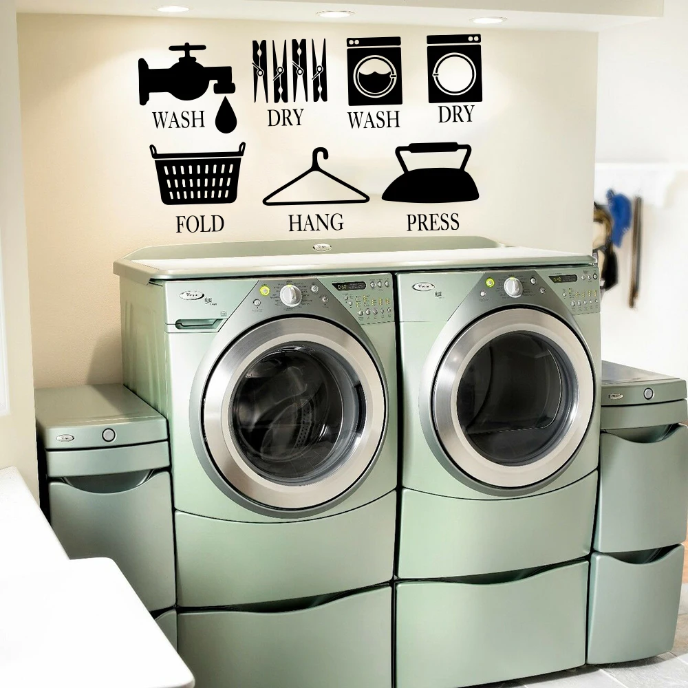 

Laundry Sign Wash Dry Fold Hang Press Wall Sticker Laundry Room Washroom Laundry Logo Wall Decal Bathroom Vinyl Home Decor