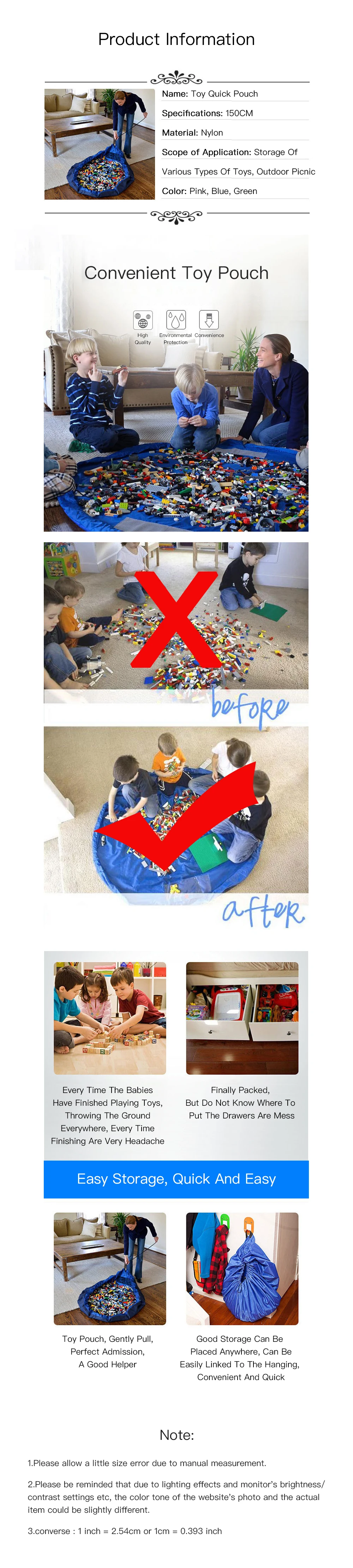 Детская сумка для хранения игрушек Портативный Водонепроницаемый детский игровой коврик организатор детские игрушки на открытом воздухе большие строительные блоки коврик 50/150 см