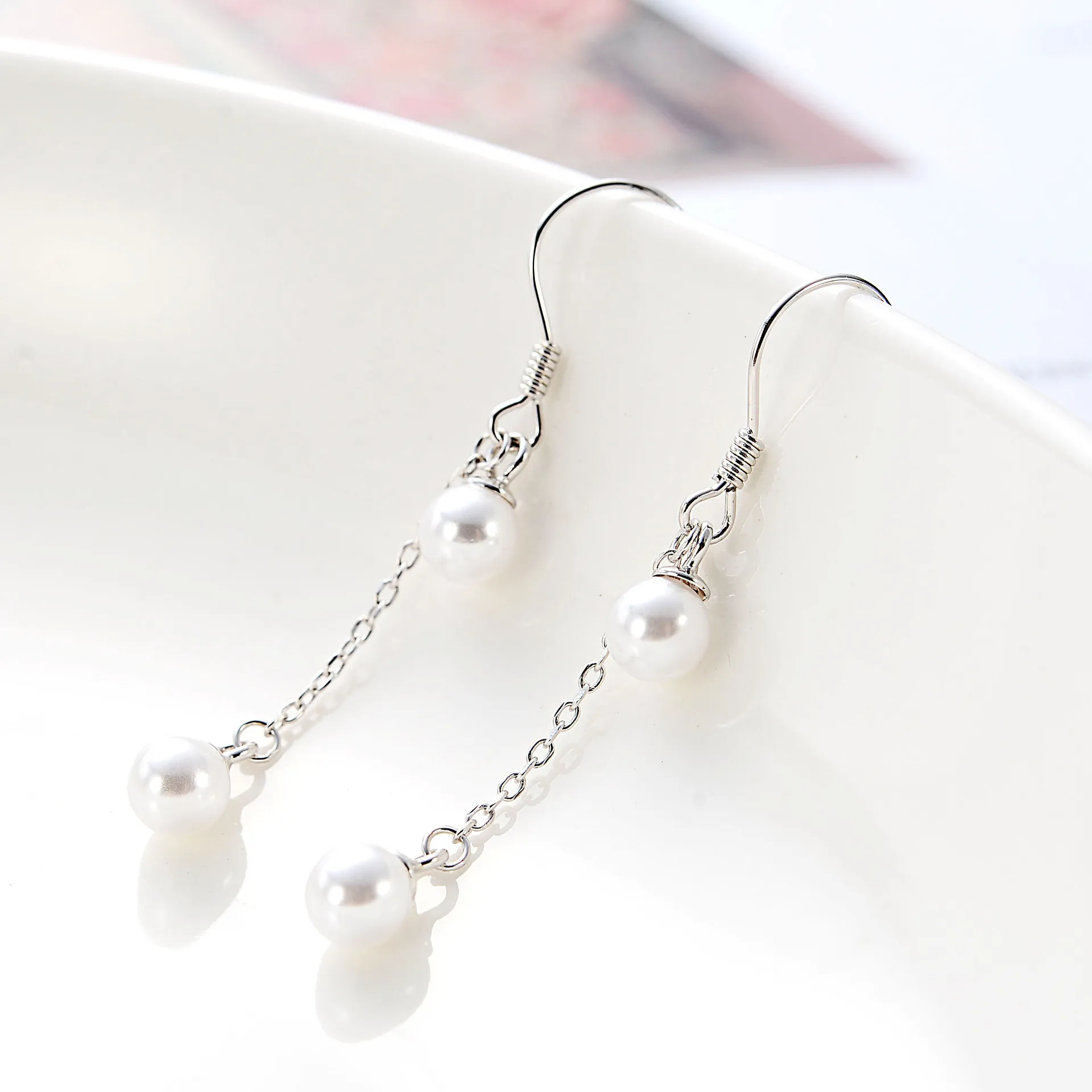 pearl tassle earring 100% 925 Sterling silver Jewelry fashion Hypoallergenic Stud earrings for women gift
