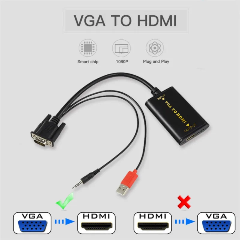 1080 P VGA для HDMI конвертер адаптер HD аудио-видео преобразователя HDTV Видео Кабель USB 2 HDMI Кабель-адаптер для TV PC