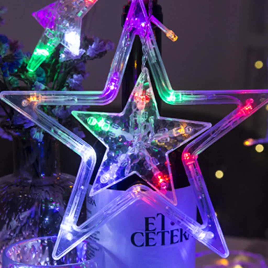 98Leds Night Light USB/Battery Power 9Pcs Star Curtain String Lights Hanging Lamp for Wedding Party Window Garland Decor