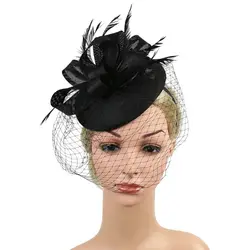 Головные уборы шляпка-Вуалетка Для женщин цветок сетка ленты фетровых шапка элегантные модные Для женщин новые ободки @ 7