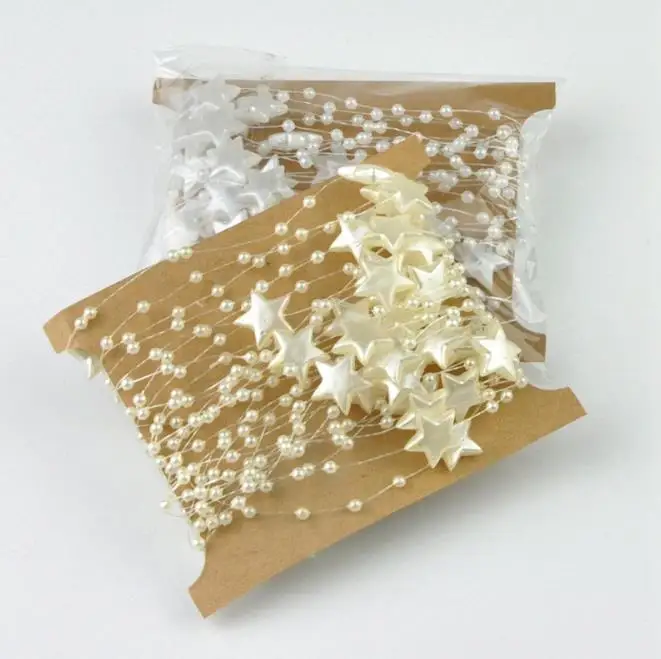 Free shipping 5 Meters/lot 16.4ft white beige Star bead string DIY ornament chain wedding party christmas decorations | Дом и сад