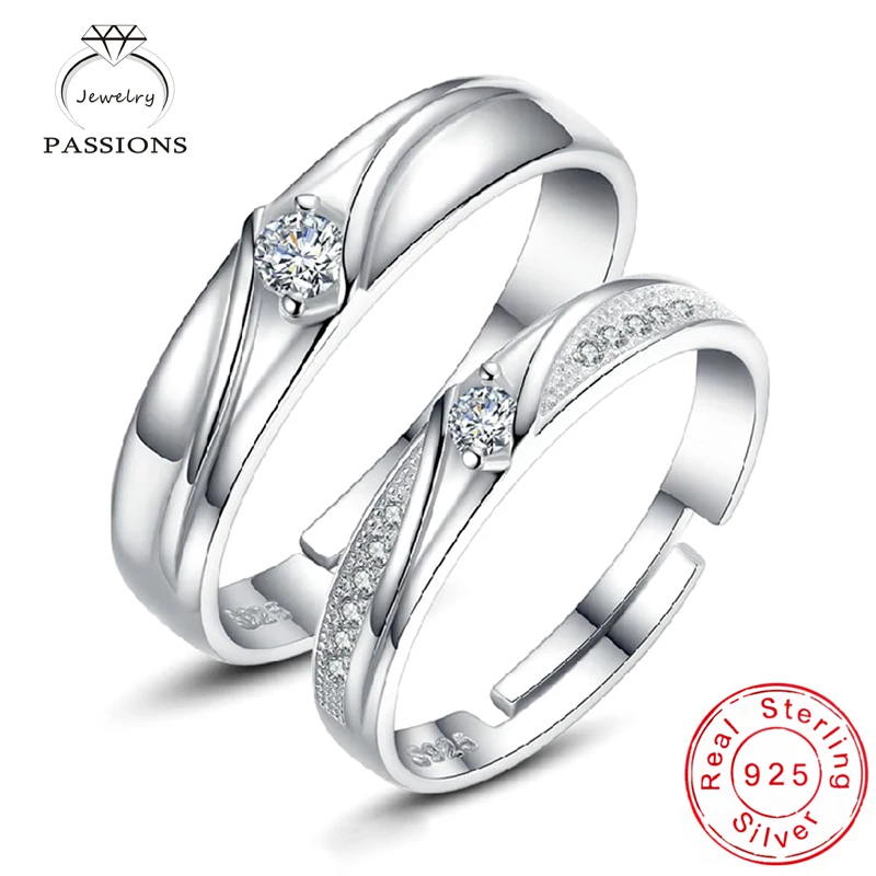 

Hot Fashion 925 Sterling Silver Rings Open Resizable Ring Lover Set Rings CZ Pendant Rings For Lover Couples Jewelry