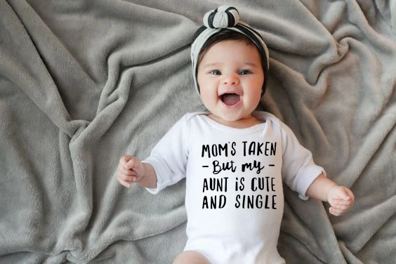 

Mom's Taken But My AUNT Is Cute and Single Print Long Sleeve Bodysuit New Casual Newborn Infant Baby Girls Boys Jumpsuit