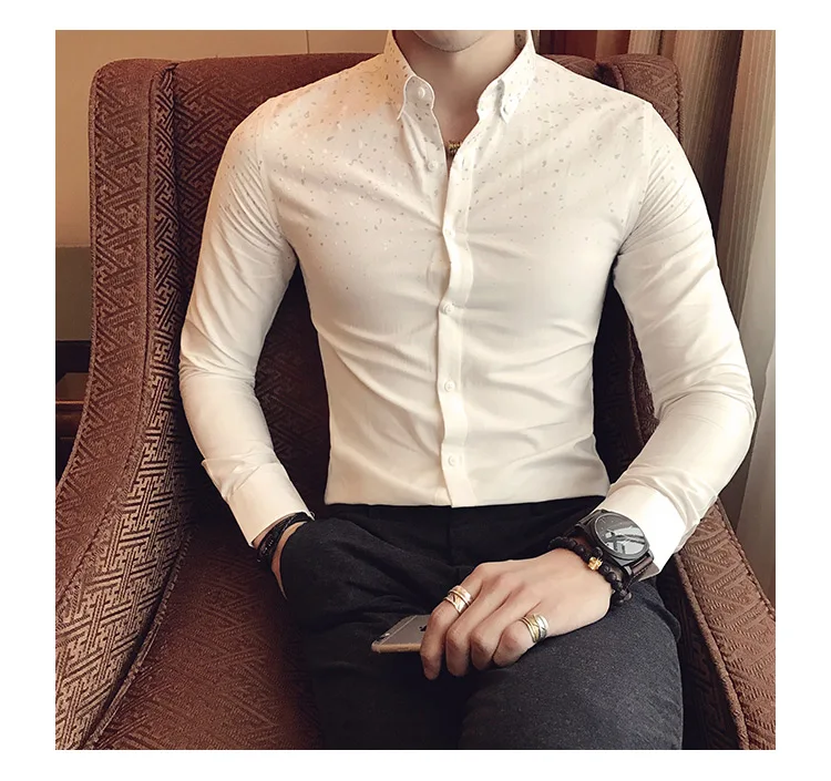 Новые летние Для мужчин рубашка с длинными рукавами Slim Fit моды простая печать социальных Бизнес Повседневное темпера Для мужчин t Trend рубашка человек