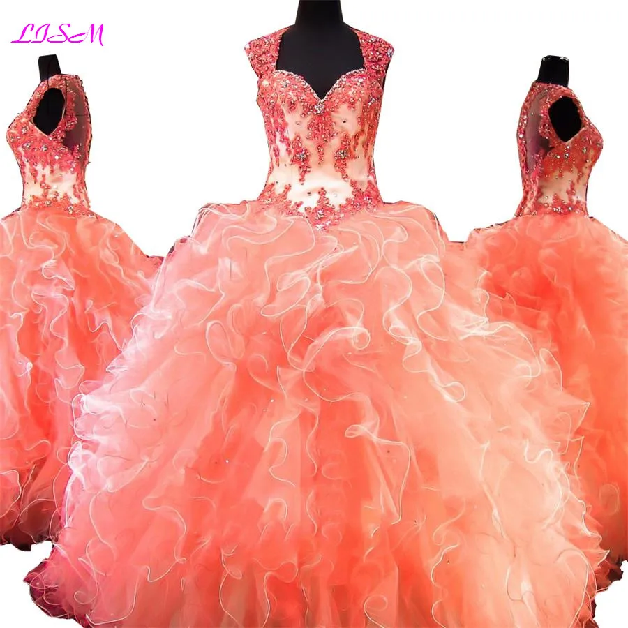 

LISM Sweetheart Appliques Bead Long Prom Dresses Long Organza Sweet 16 Dresses Party Dress Sheer Back Ball Gown Quinceanera Gown