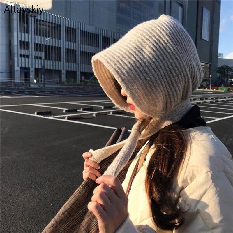 

Beanies Women Thicker Ear Protection Lovely Solid Warm Hat Simple Womens All-match Caps Trendy Korean Style Retro Skullies Chic