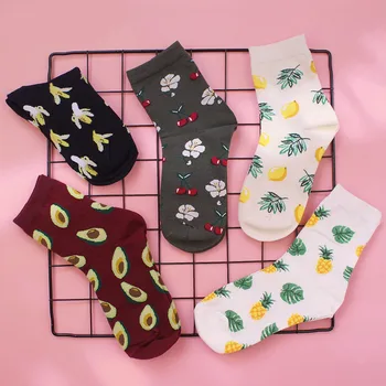 

Fresh Fruits Socks Lemon Avocado Pineapple Cherry Blueberry Banana Funny Cotton Socks Women Winter Men Unisex Happy Socks Female
