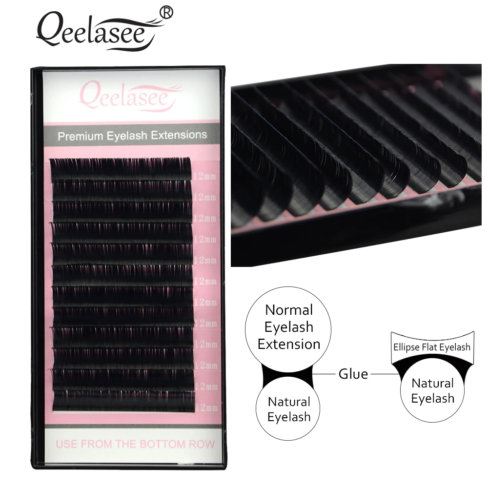 

Qeelasee shiny flat lashes split tips individual mink eyelashes ellipse shaped light soft ellipse maquiagem cilios