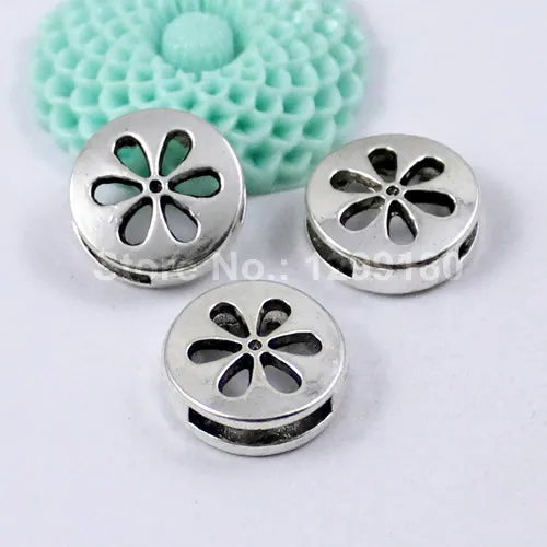 

50pcs/lot Silver Tone Slider Flower,for Bracelet Necklace Cord Beads watch Chain Beads DIY Accessory 18mm fit:13x2mm K01211