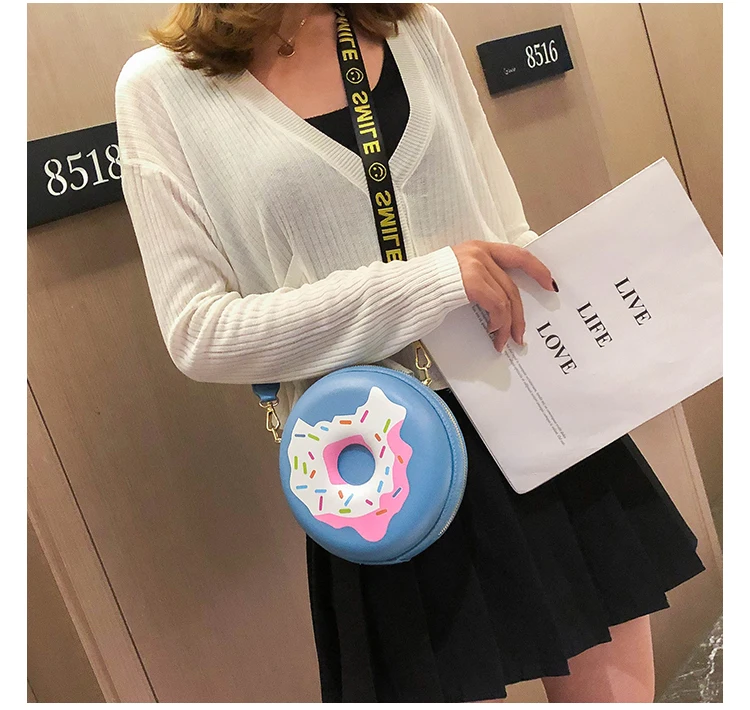 3 Color Fun Cartoon Smiley Shoulder Strap Donut Design Girl's Round Shoulder Bag Handbag Crossbody Bag Women Casual Totes Pouch