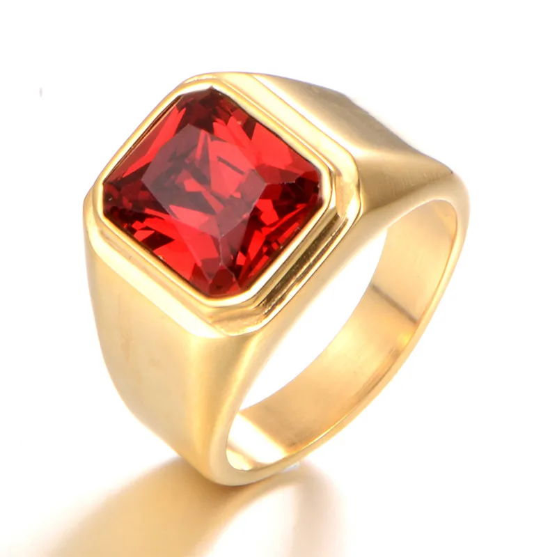 

Gift 3 Color Red Green Square Stone Titanium Ring for Man 316L Stainless Steel Unique Fashion Male Ring VR0116