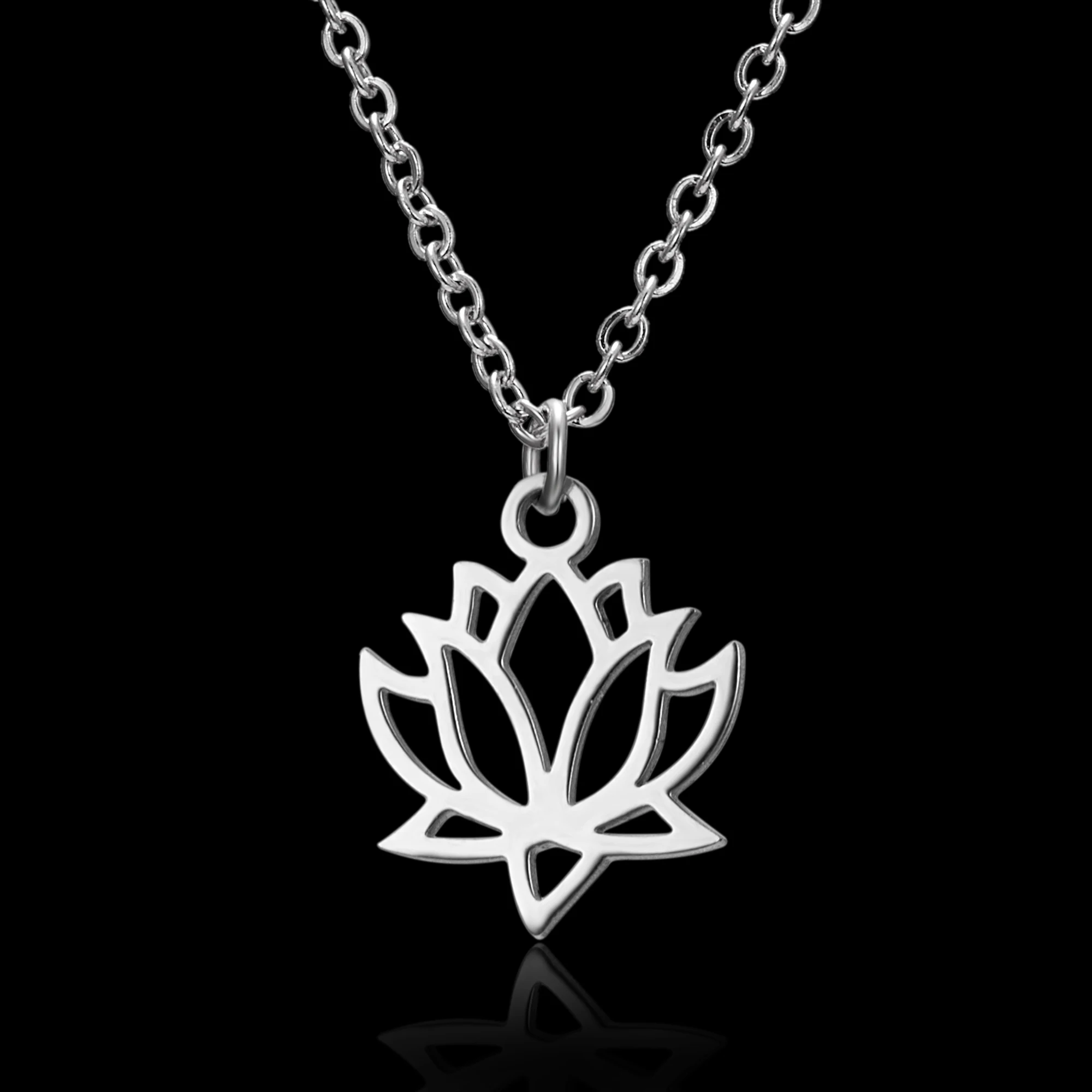 

Rinhoo Yoga Chakra Necklace For Women Fashion Silver Color Stainless Steel Flower Lotus Shape Pendant Necklace Jewelry Gift
