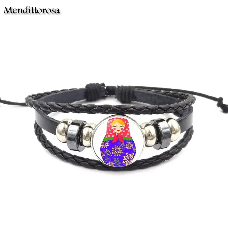 Русские куклы Mendittorosa античный винтажный стеклянный черный кожаный браслет
