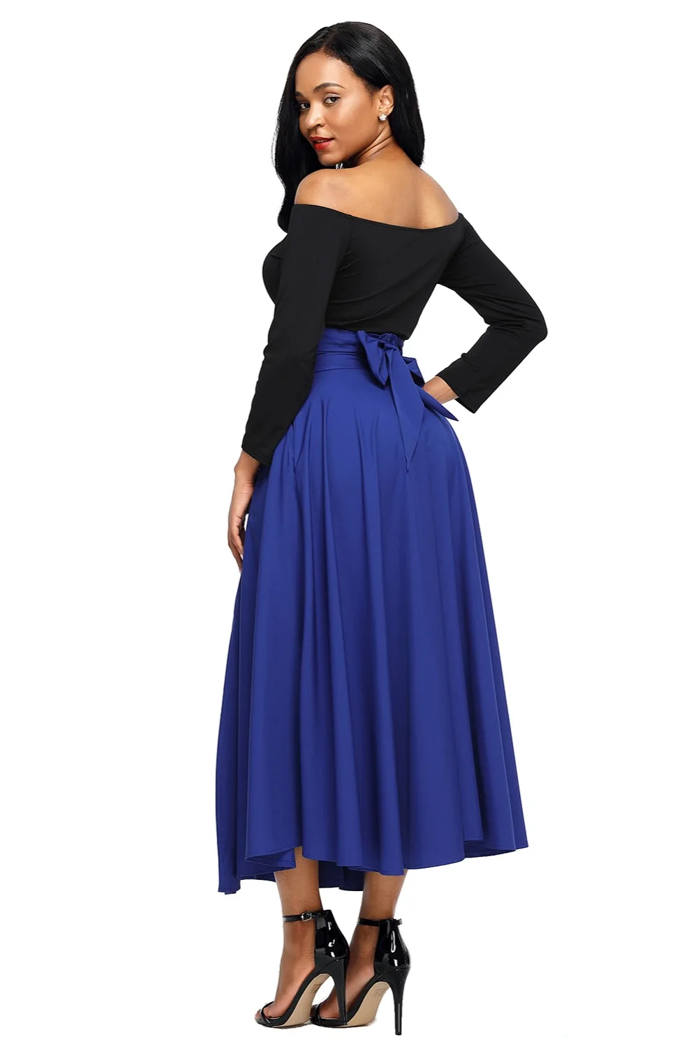 Blue-Retro-High-Waist-Pleated-Belted-Maxi-Skirt-LC65053-5-2