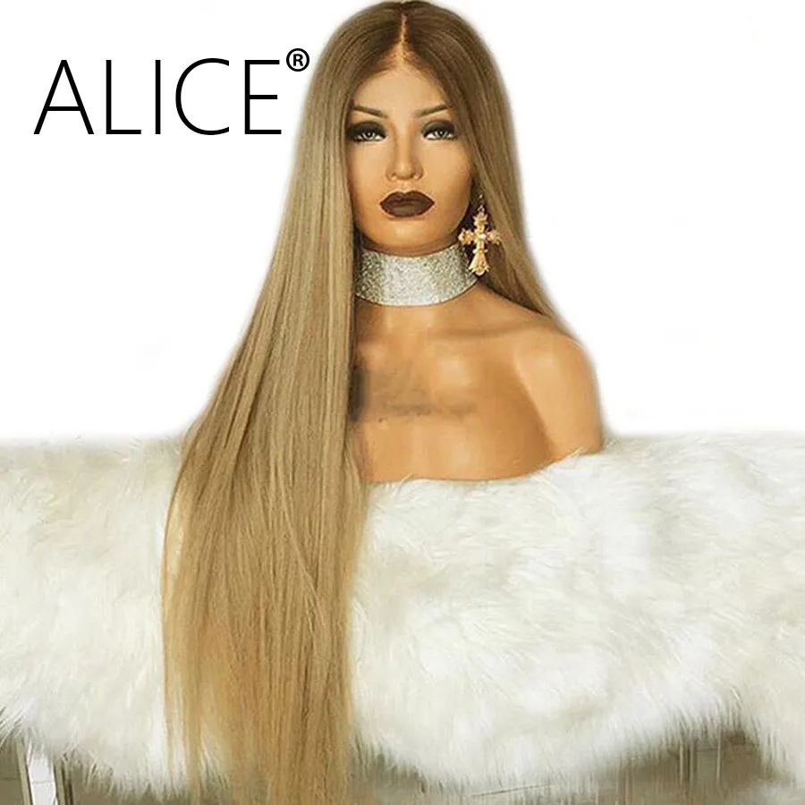 

ALICE Blonde Lace Front Wig 180% Ombre Human Hair Wig With Dark Roots Brazilian Remy Hair Straight Lace Front Human Hair Wigs