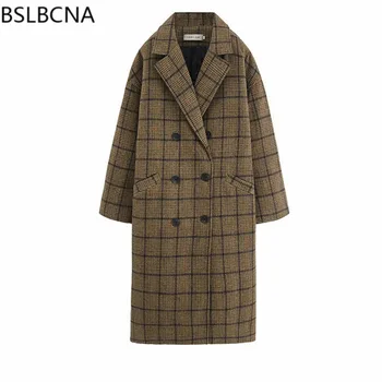 

Retro Plaid Winter Coat Women Knee Length Clothes 2019 New Korean Thickened Loose Woolen Overcoat Cashmere Clothes Female A108