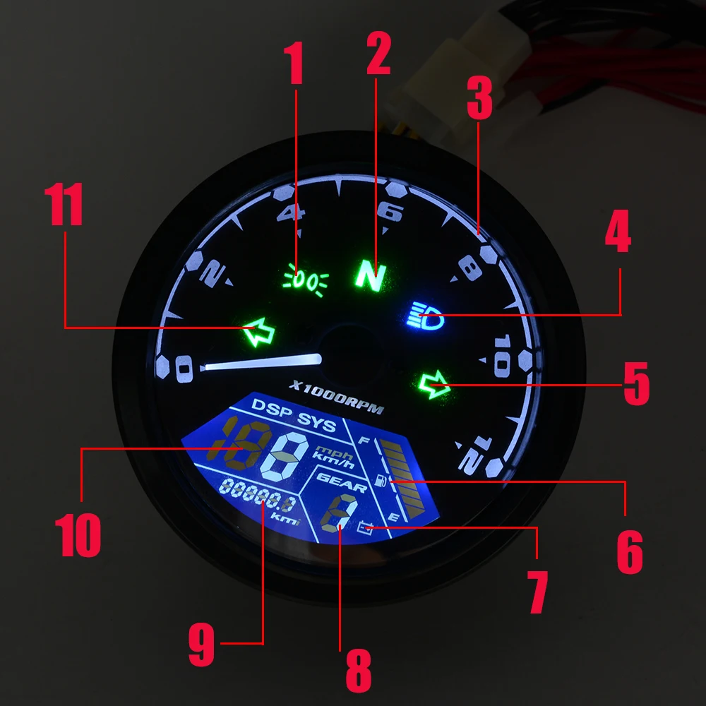 WUPP мотоциклетный измеритель, светодиодный цифровой индикатор, светильник, тахометр, одометр, спидометр, счетчик масла, многофункциональный с циферблатом ночного видения