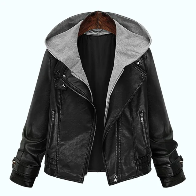 2016 Winter Solid Hooded Women Leather Jackets Plus Size Chaquetas
