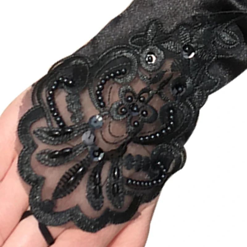 1 пара, модные женские кружевные длинные перчатки, черные, с бисером, тянущиеся, без пальцев, с вышивкой, женские перчатки, ретро готические, вечерние, костюмы