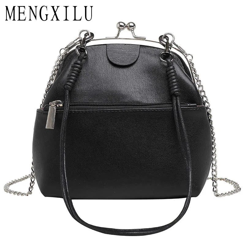 

MENGXILU Solid PU Leather Frame Ladies Hand bags Luxury Brand Designer Chain Shoulder Strap Crossbody Bags With Two Size Choose