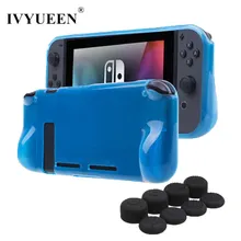 IVYUEEN Anti-Scratch Soft TPU Clear Protective Case Cover for Nintend Switch NS Console with 8 Thumb Stick Grip Caps for Joy Con