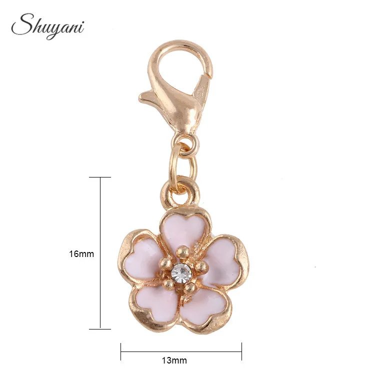 

16*13mm Fashion Gold Color Floating Locket Charms Crystal Enamel Flower Charms Pendant for Bracelet Jewelry Making Findings