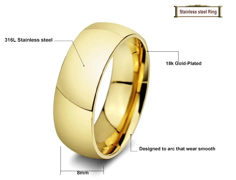 Популярное высококачественное винтажное позолоченное кольцо, обручальные кольца для женщин/мужчин, ювелирные изделия из нержавеющей стали