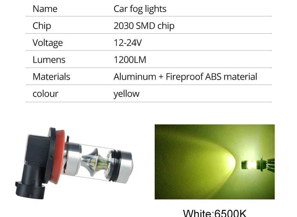Aceersun LED H7 LED H8 H11 H10 F22 Fog light Car headlamp 1200LM DC12V 24V 2030SMD Chip CANBUS  Yellow light Car Modification (3)