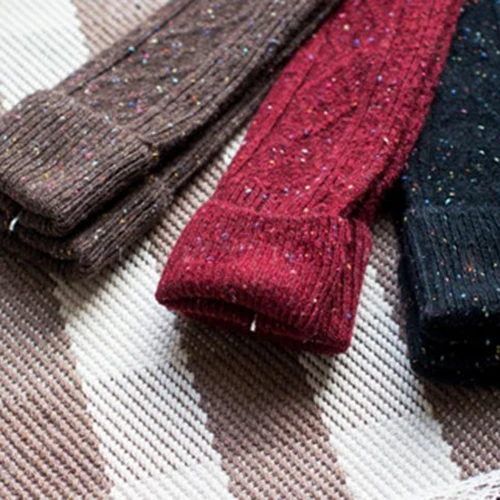 New Style Women's Fashion Turn Up Rib Dot Wool Blend Knee High Winter Boot Socks