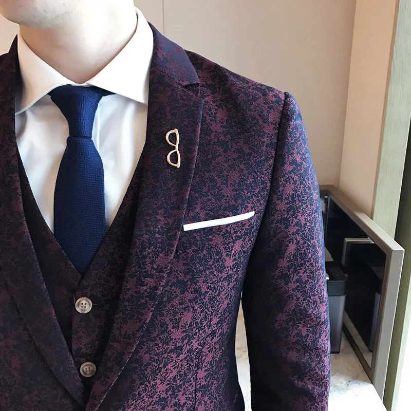 Tuxedo Paisley Jacquard Suit 3XL in Luxury Wine Red for Men's Wedding Costume Vintage British Style with Pants image 5