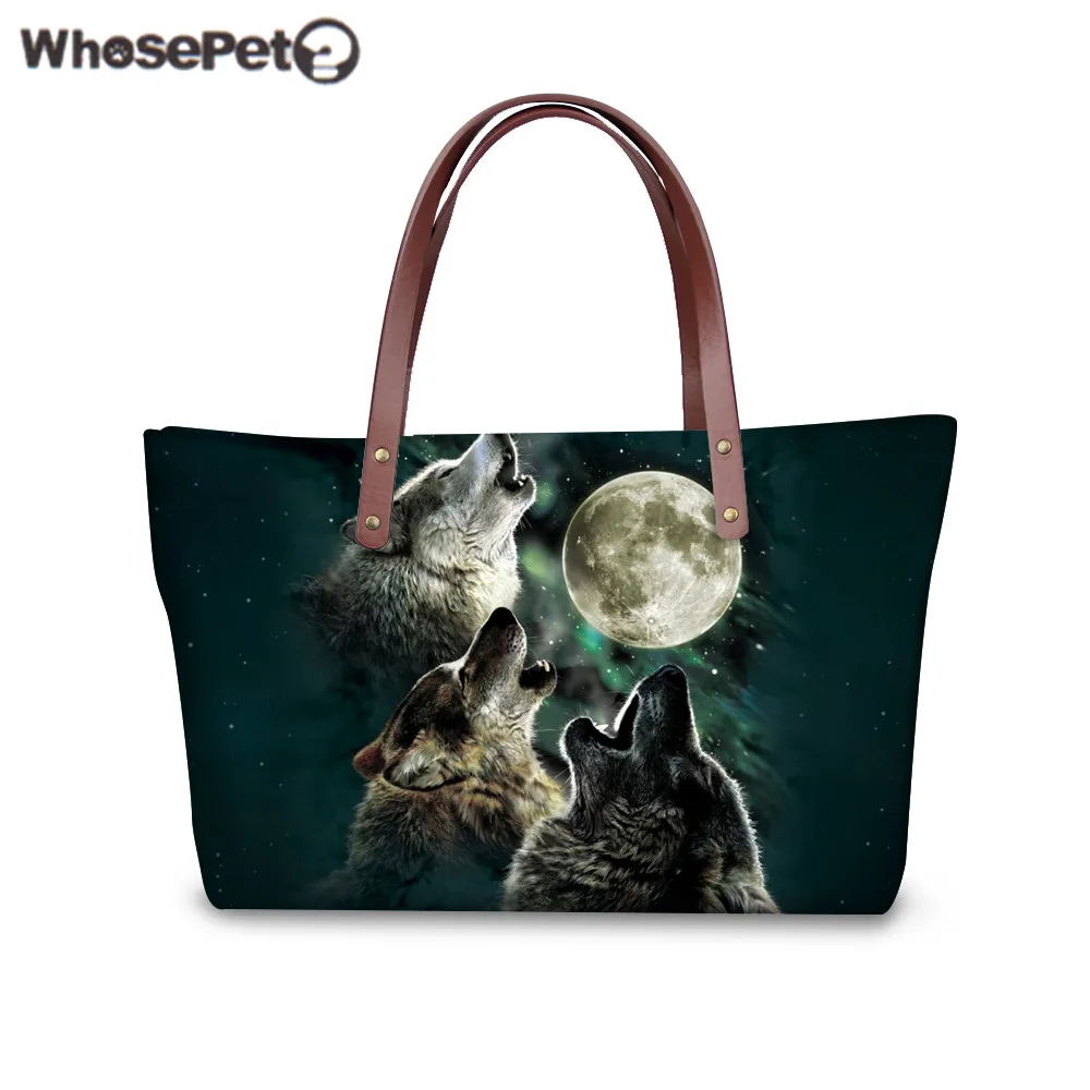 

WHOSEPET Women Handbag Top-handle Bag Wolf Printing Shoulder Bag Female Large Tote Bags for Shopping Ladies Purse and Hand Bolsa