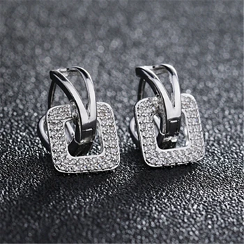 

Luxury Female Crystal Square Stud Earring 925 Sterling Silver Earrings For Women Pendientes