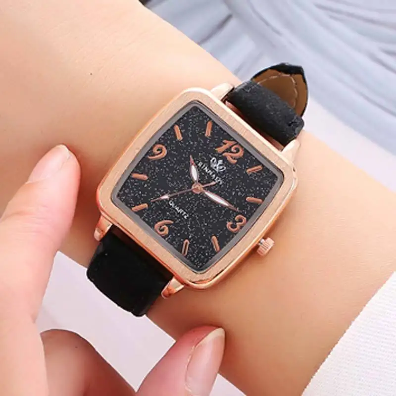 

Fashion Women Watches Luxury Starry Sky Leather Strap Ladies Wrist Watch Square Dial Quartz Watches Wristwatches Clock VL