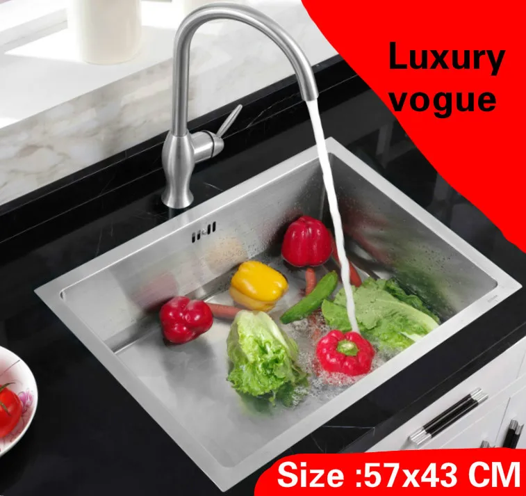 

Free shipping Apartment kitchen manual sink single trough luxury do the dishes durable 304 stainless steel hot sell 57x43 CM
