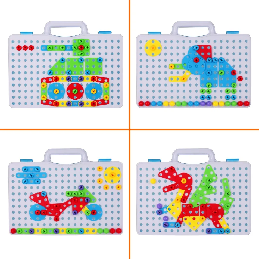 Design de Mosaico Presente para o Bebê Construção Dirll Brinquedos Cogumelo Criativo Prego Kit Crianças Educativos Parafuso Grupo 7 Blocos de parafusar