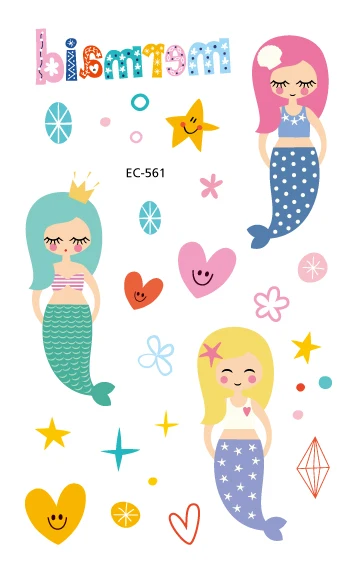 Горячая Русалка Дизайн татуировки Временные водонепроницаемые рыбы девушка принцесса мультфильм маленькие поддельные татуировки для детей девочек - Цвет: EC-561
