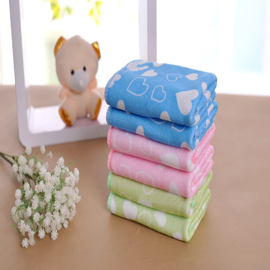 

3pcs/set Soft Microfiber Absorbent Towel Child Baby Heart Pattern Printing Hand&Face Towel 25x50cm