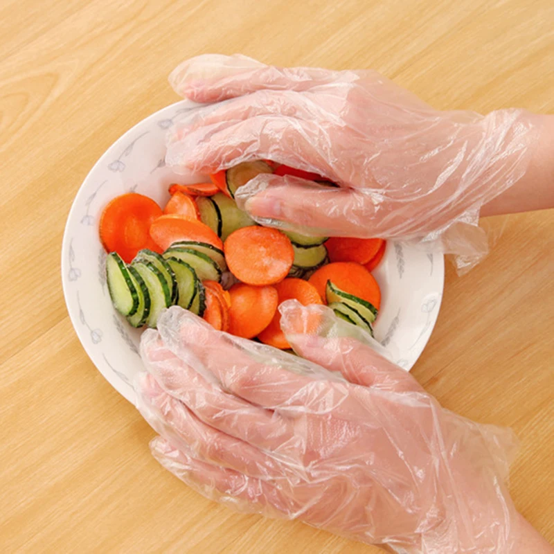 50/100 Pcs Ramah Lingkungan Sekali Pakai Wanita Pria Sarung Tangan Satu-Mati Plastik Sarung Tangan untuk Makanan Pembersih Pencuci Memasak Dapur aksesoris-Internasional