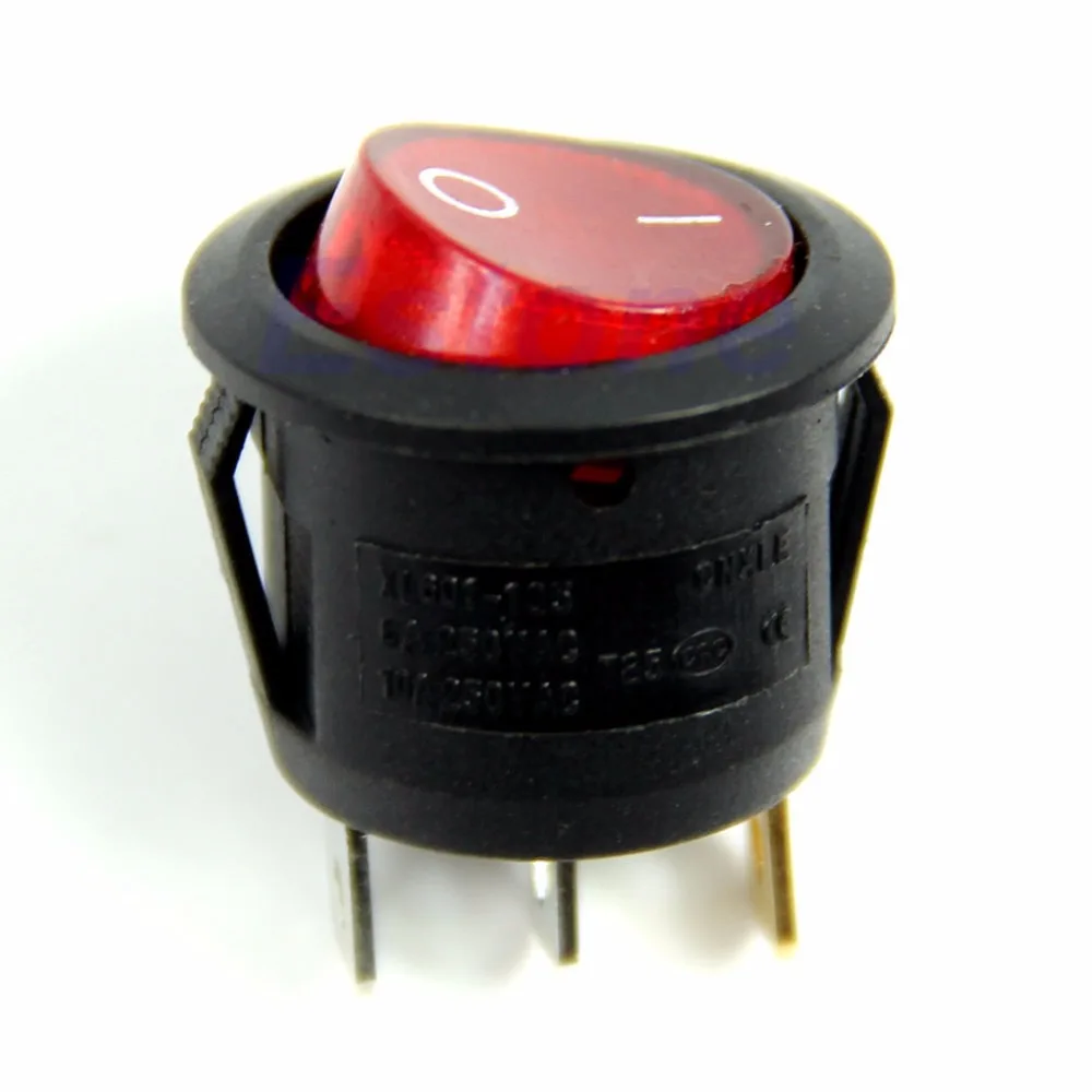 

New AC 6A/250V ON-OFF SPST Round Button Dot Boat Car Auto Rocker Switch RedLight
