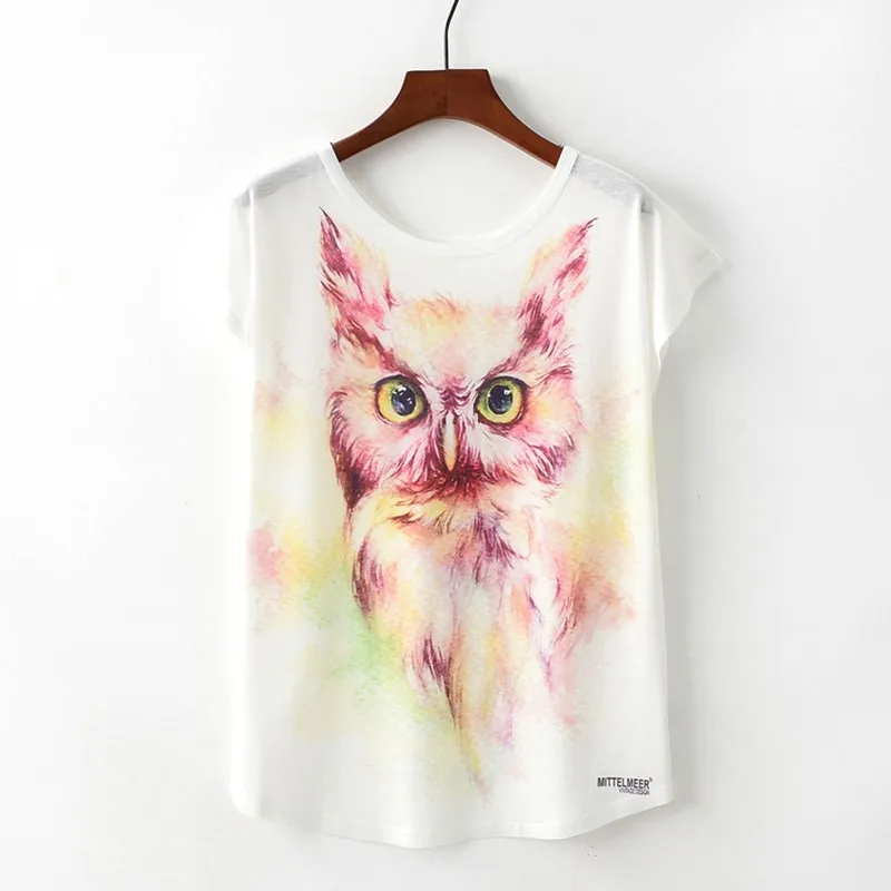 Чудесный дизайн в виде животного женская футболка с принтом Фламинго/Совы/кошки/единорога белая Повседневная дышащая футболка с коротким рукавом и круглым вырезом