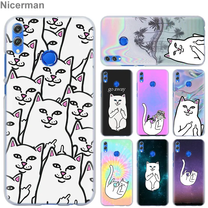 

Funny Cat Middle Finger Cat Phone Case for Huawei Honor 8X 8A Pro 8C 8S 9 10 Lite 20i Honor Play Y7 Y9 2019 Cover Case Coque