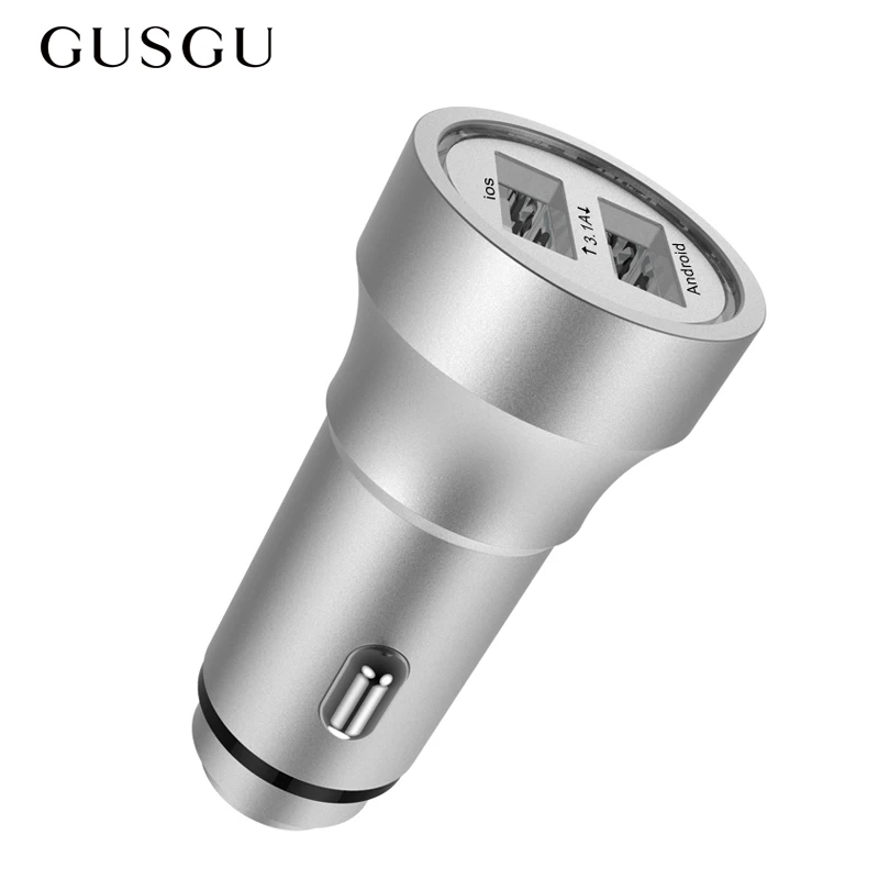 GUSGU Dual USB Автомобильное зарядное устройство для samsung iPhone 3.1A Мини Путешествия телефон зарядное устройство адаптер для мобильного телефона Алюминиевый сплав